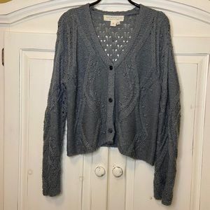 Saltwater Luxe Boxy Cable Knit Cardigan in Grey Blue